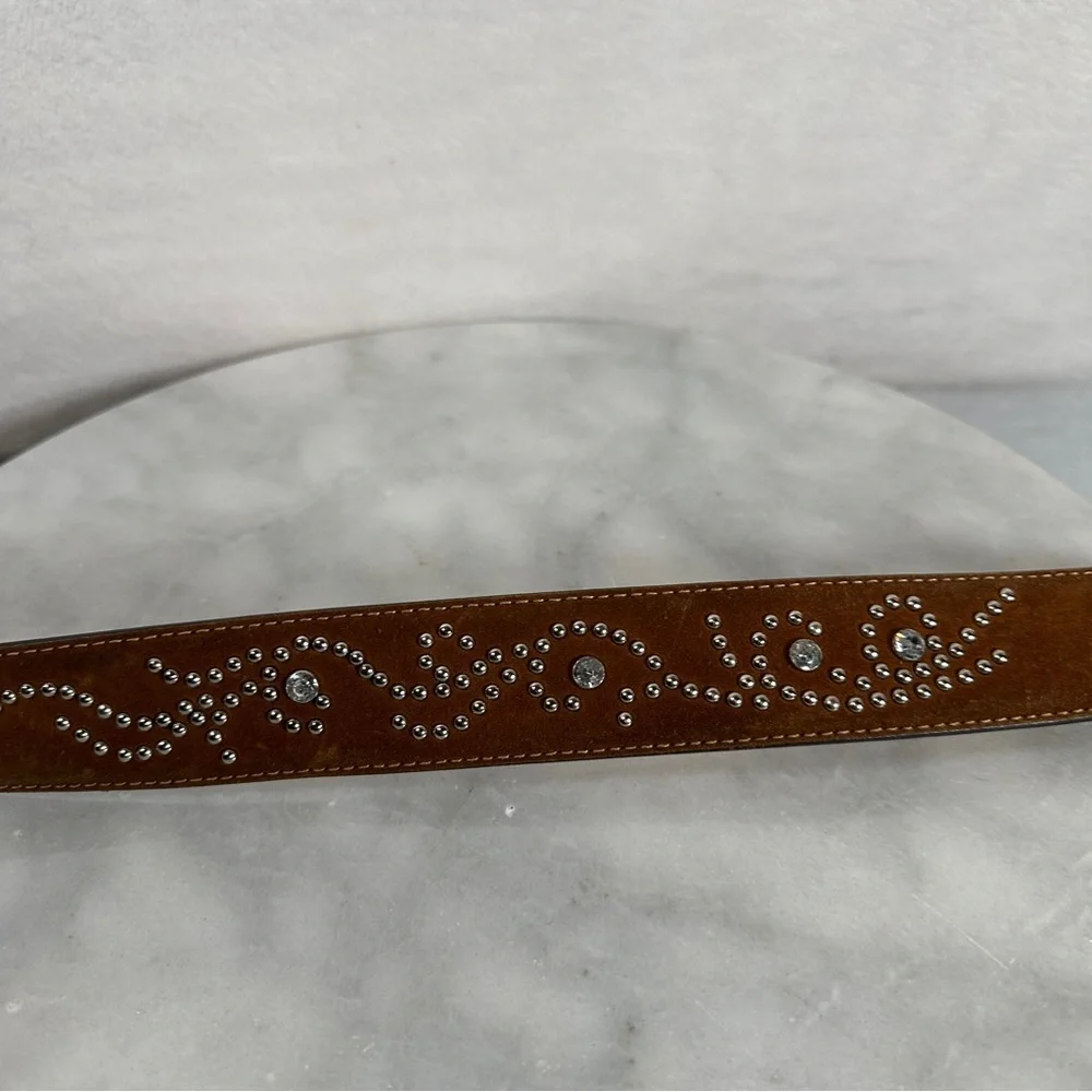 Justin‎ Rhinestone western belt dark brown leather suede silver cowgirl
